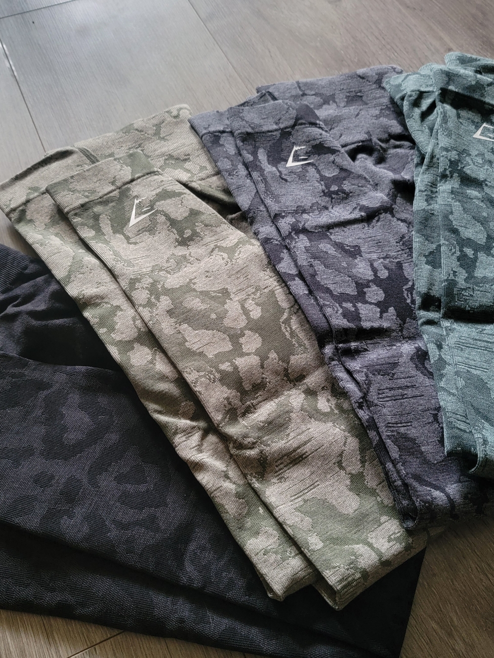 Gymshark Camouflage Adapt Leggings Pack — Black, Olive, Charcoal, Green